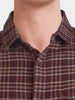 Men's Maroon Slim Fit Checkered Casual Shirt