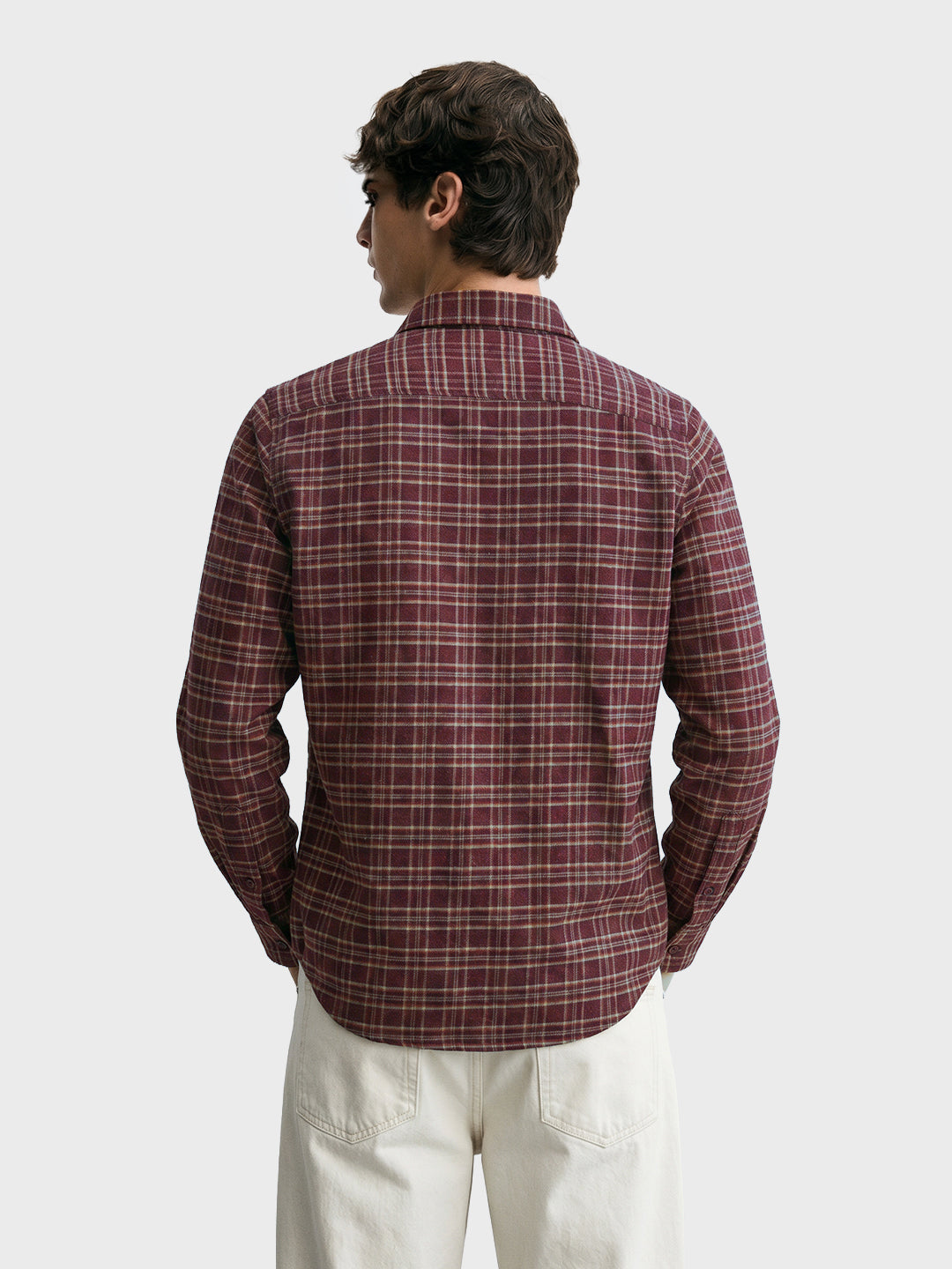 Men's Maroon Slim Fit Checkered Casual Shirt