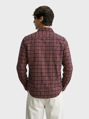 Men's Maroon Slim Fit Checkered Casual Shirt