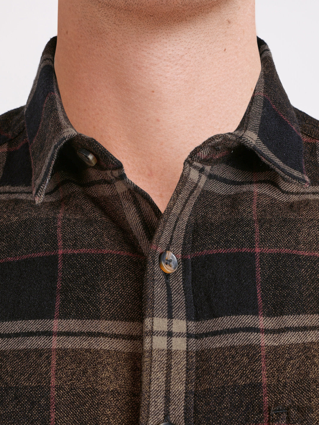Men's Khaki Slim Fit Checkered Casual Shirt