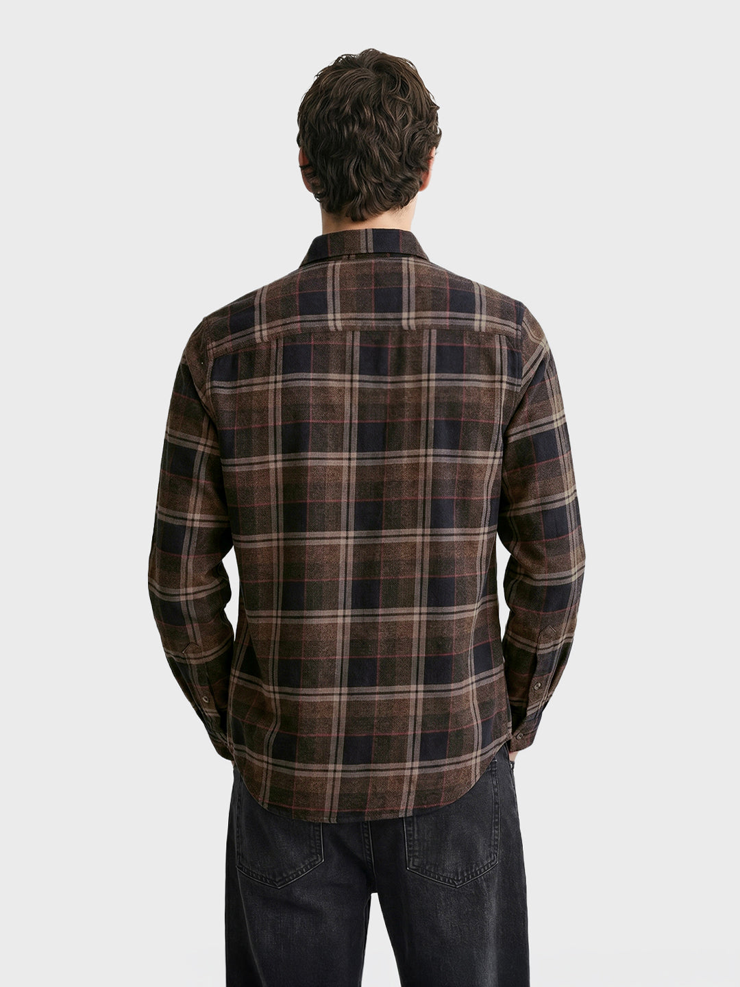 Men's Khaki Slim Fit Checkered Casual Shirt