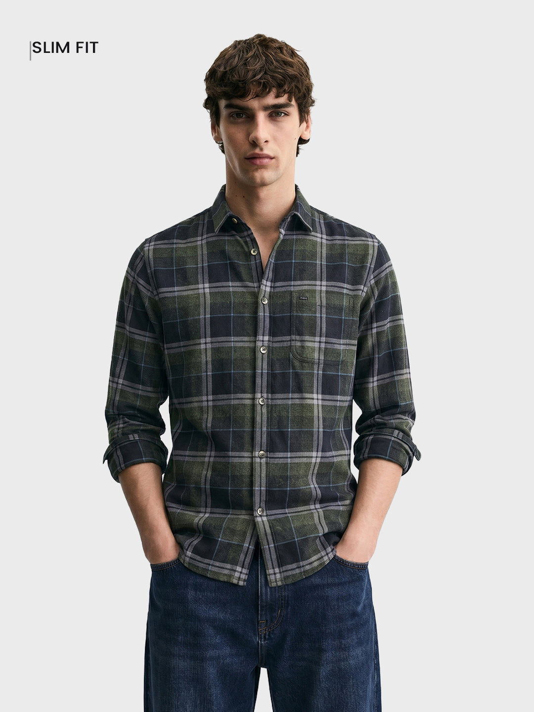 Men's Green Slim Fit Checkered Casual Shirt