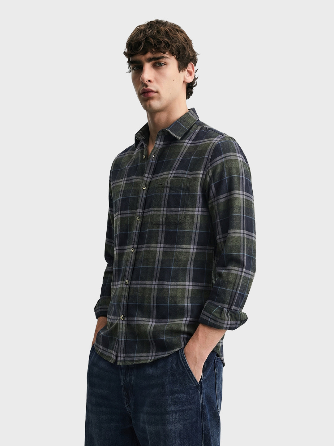 Men's Green Slim Fit Checkered Casual Shirt