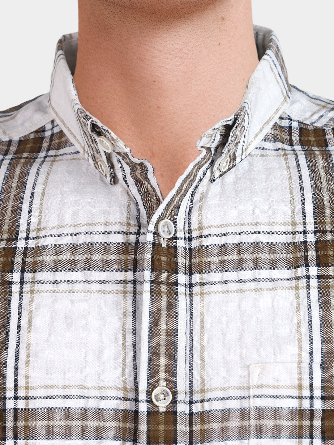 Men's Khaki Slim Fit Checkered Casual Shirt