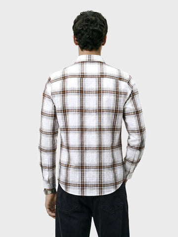 Men's Khaki Slim Fit Checkered Casual Shirt