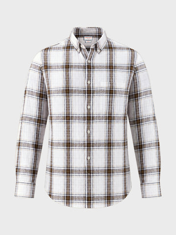 Men's Khaki Slim Fit Checkered Casual Shirt
