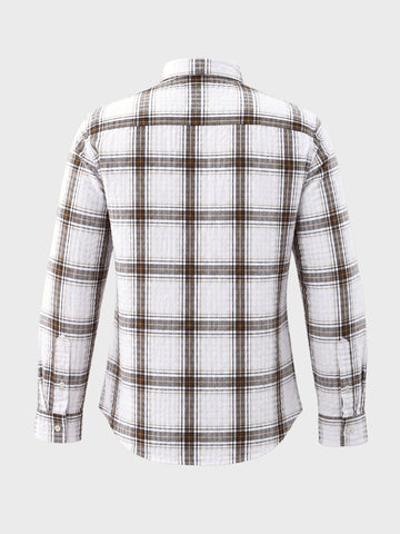 Men's Khaki Slim Fit Checkered Casual Shirt