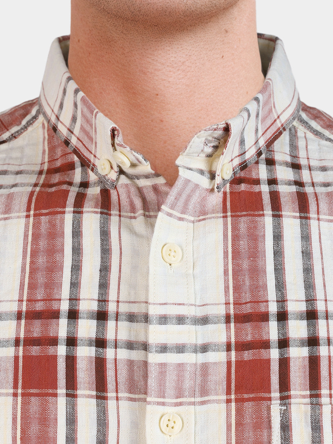 Men's Rust Slim Fit Checkered Casual Shirt