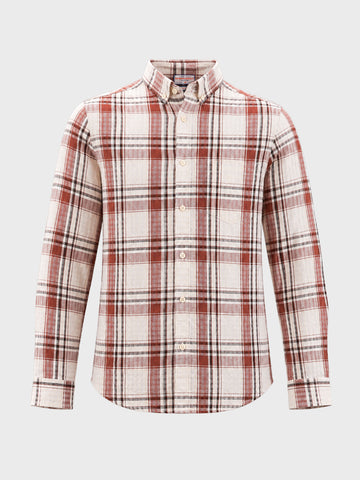 Men's Rust Slim Fit Checkered Casual Shirt