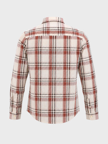 Men's Rust Slim Fit Checkered Casual Shirt