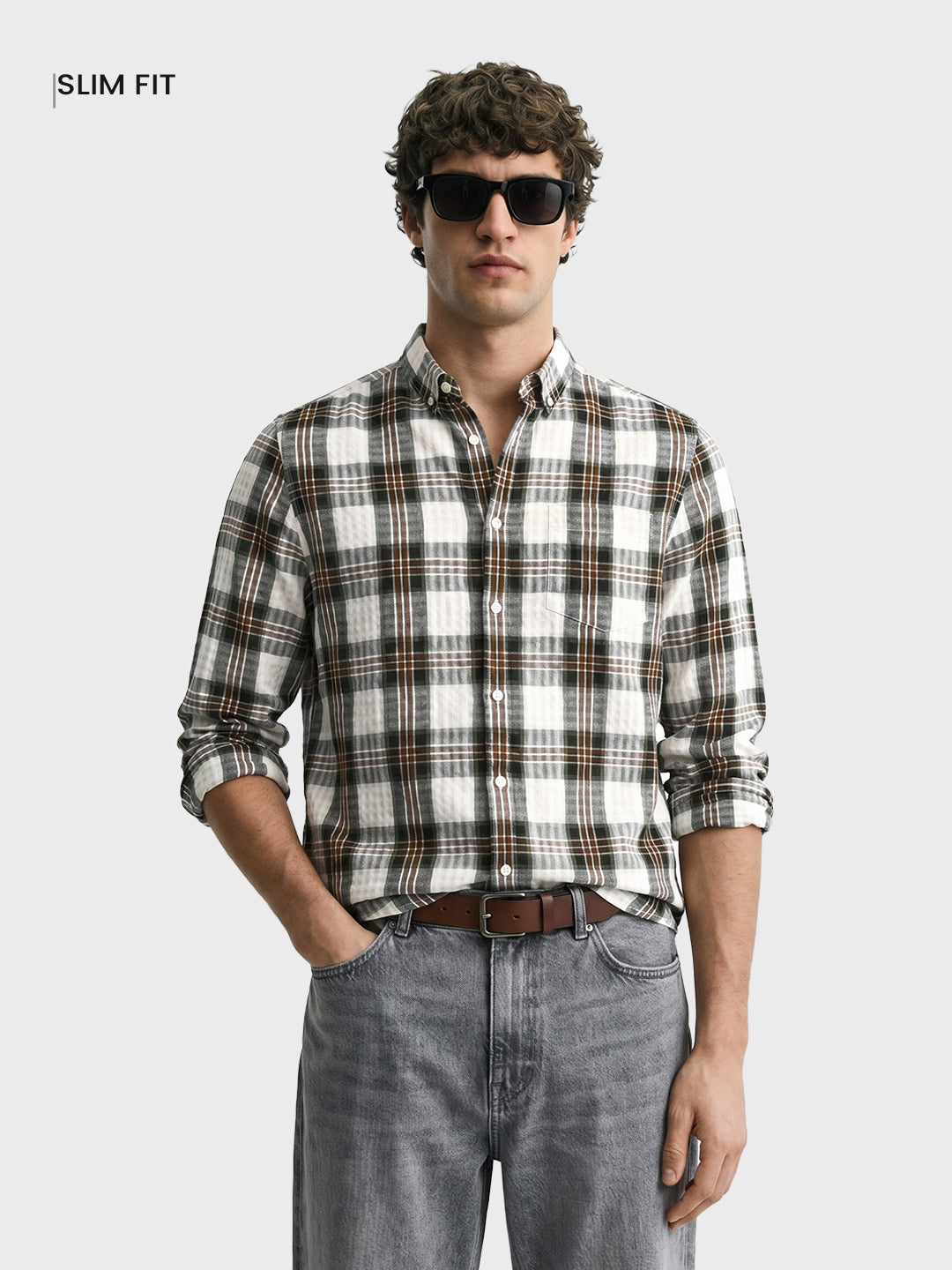 Men's Green Slim Fit Checkered Casual Shirt