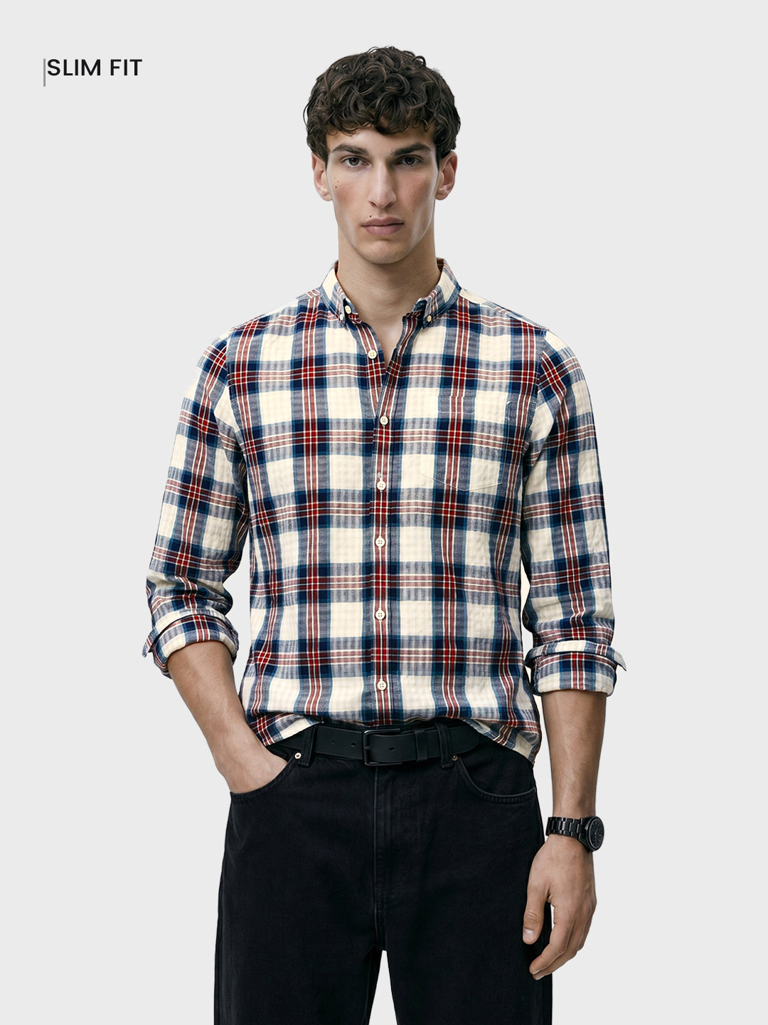 Men's Teal Slim Fit Checkered Casual Shirt