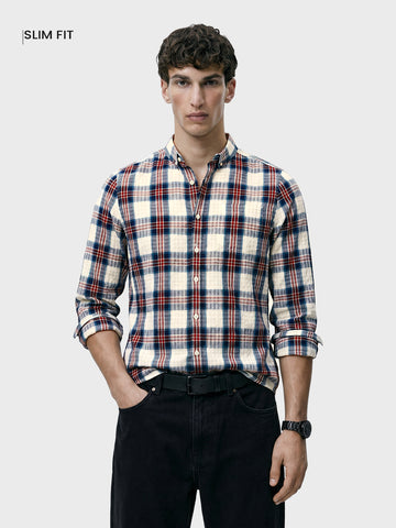Men's Teal Slim Fit Checkered Casual Shirt