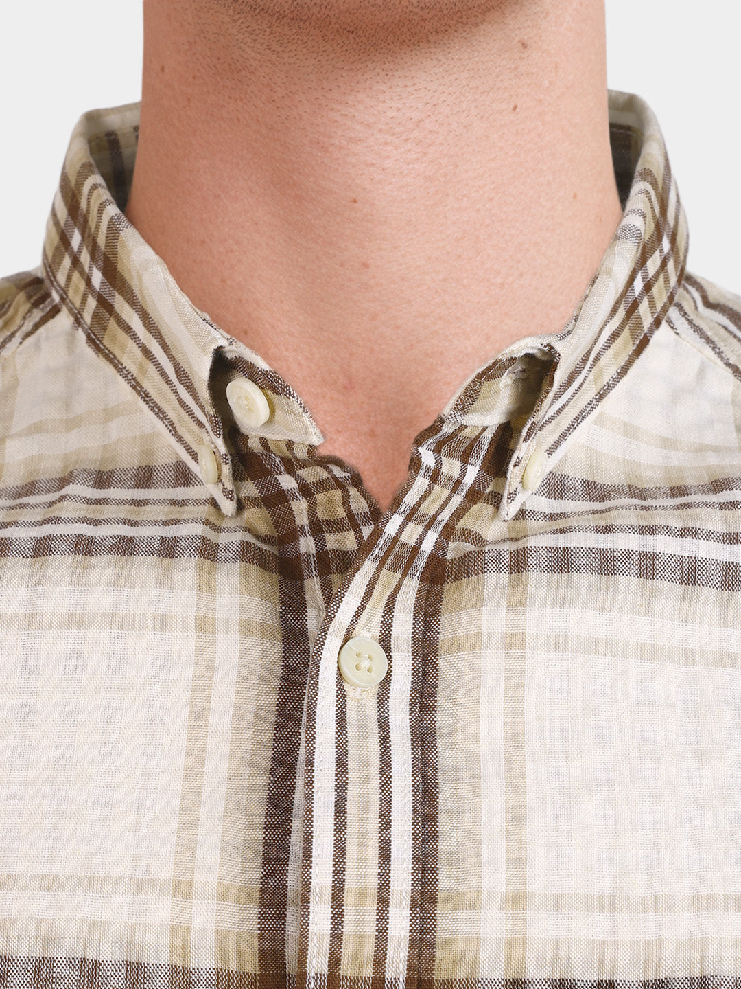 Men's Khaki Slim Fit Checkered Casual Shirt
