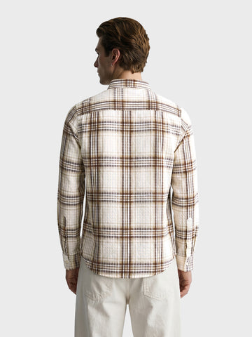 Men's Khaki Slim Fit Checkered Casual Shirt