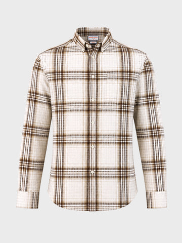 Men's Khaki Slim Fit Checkered Casual Shirt