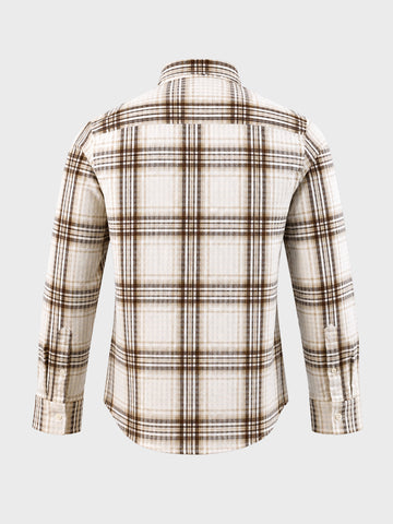 Men's Khaki Slim Fit Checkered Casual Shirt