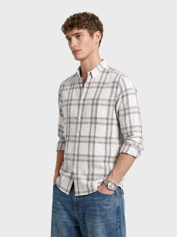 Men's Grey Slim Fit Checkered Casual Shirt