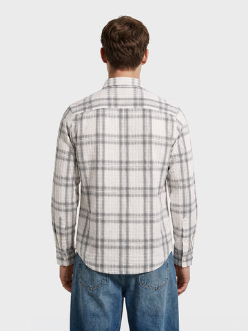 Men's Grey Slim Fit Checkered Casual Shirt