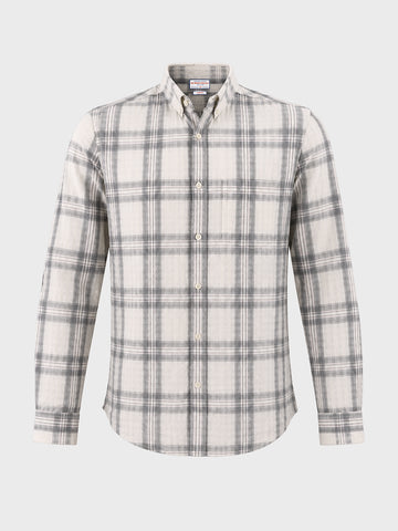 Men's Grey Slim Fit Checkered Casual Shirt