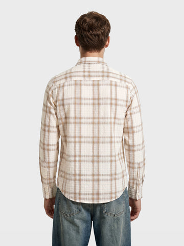 Men's Khaki Slim Fit Checkered Casual Shirt