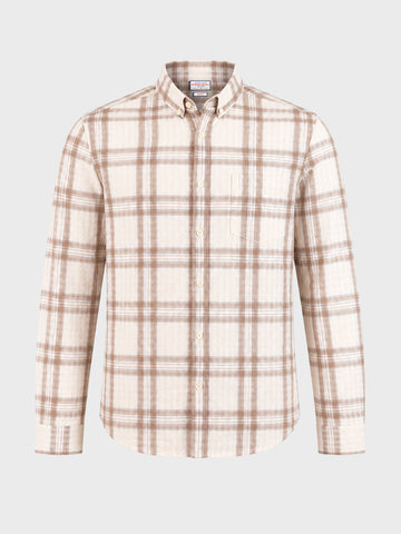 Men's Khaki Slim Fit Checkered Casual Shirt