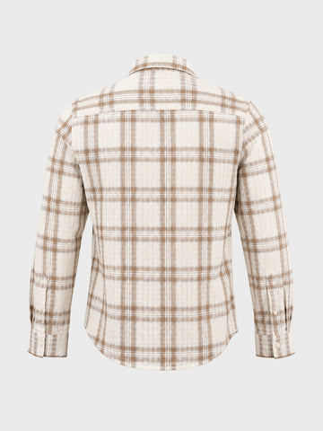 Men's Khaki Slim Fit Checkered Casual Shirt