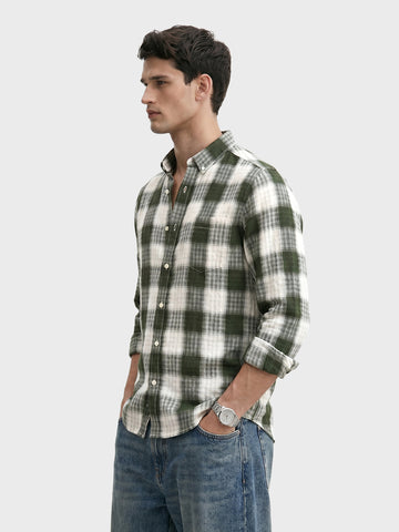 Men's Green Slim Fit Checkered Casual Shirt