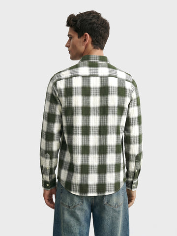 Men's Green Slim Fit Checkered Casual Shirt