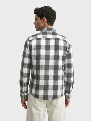 Men's Grey Slim Fit Checkered Casual Shirt