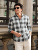 Men's Grey Slim Fit Checkered Casual Shirt