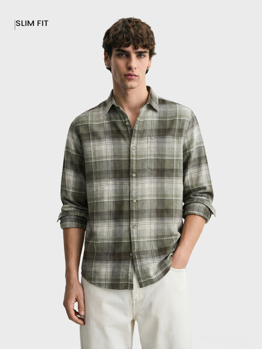 Men's Green Slim Fit Checkered Casual Shirt