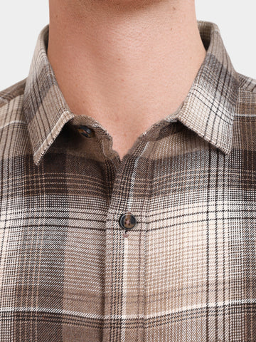 Men's Khaki Slim Fit Checkered Casual Shirt