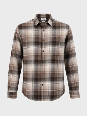 Men's Khaki Slim Fit Checkered Casual Shirt