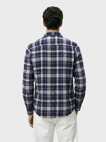 Men's Navy Blue Slim Fit Checkered Casual Shirt