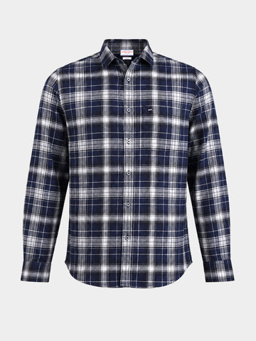 Men's Navy Blue Slim Fit Checkered Casual Shirt