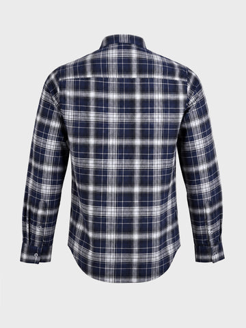 Men's Navy Blue Slim Fit Checkered Casual Shirt
