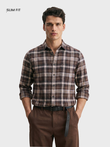 Men's Brown Slim Fit Checkered Casual Shirt