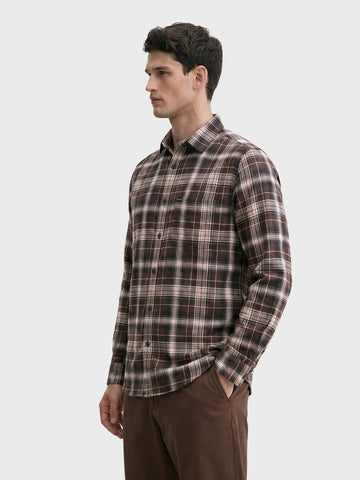 Men's Brown Slim Fit Checkered Casual Shirt