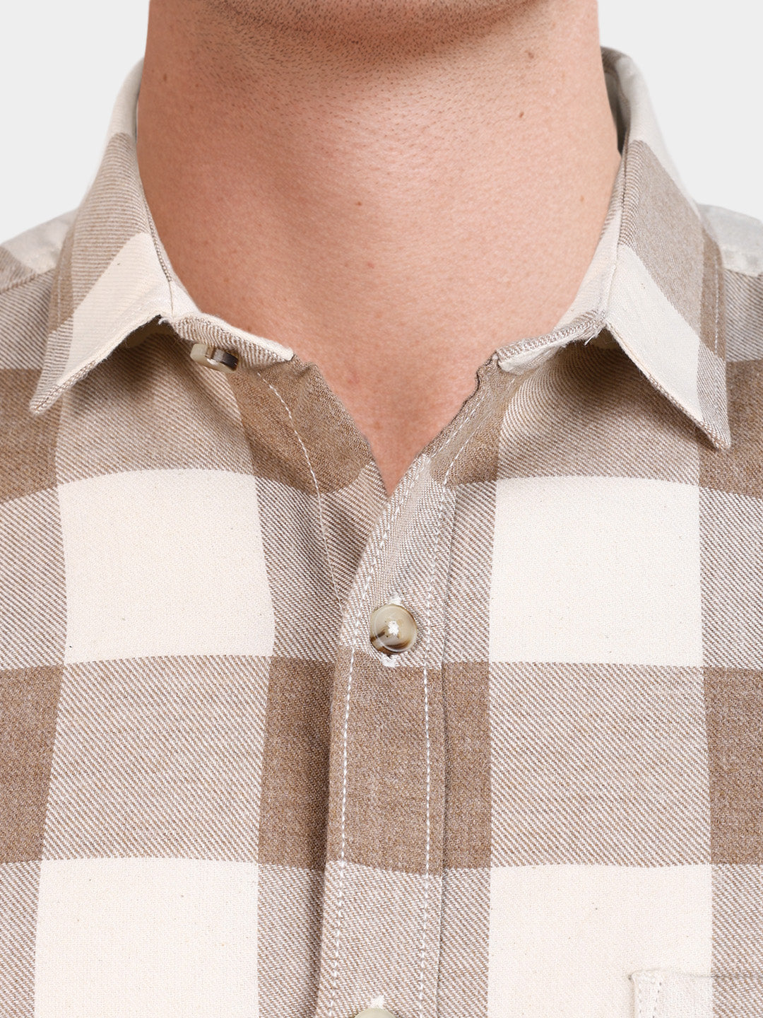 Men's Khaki Slim Fit Checkered Casual Shirt