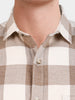 Men's Khaki Slim Fit Checkered Casual Shirt