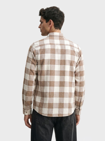 Men's Khaki Slim Fit Checkered Casual Shirt