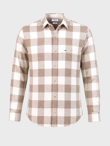 Men's Khaki Slim Fit Checkered Casual Shirt