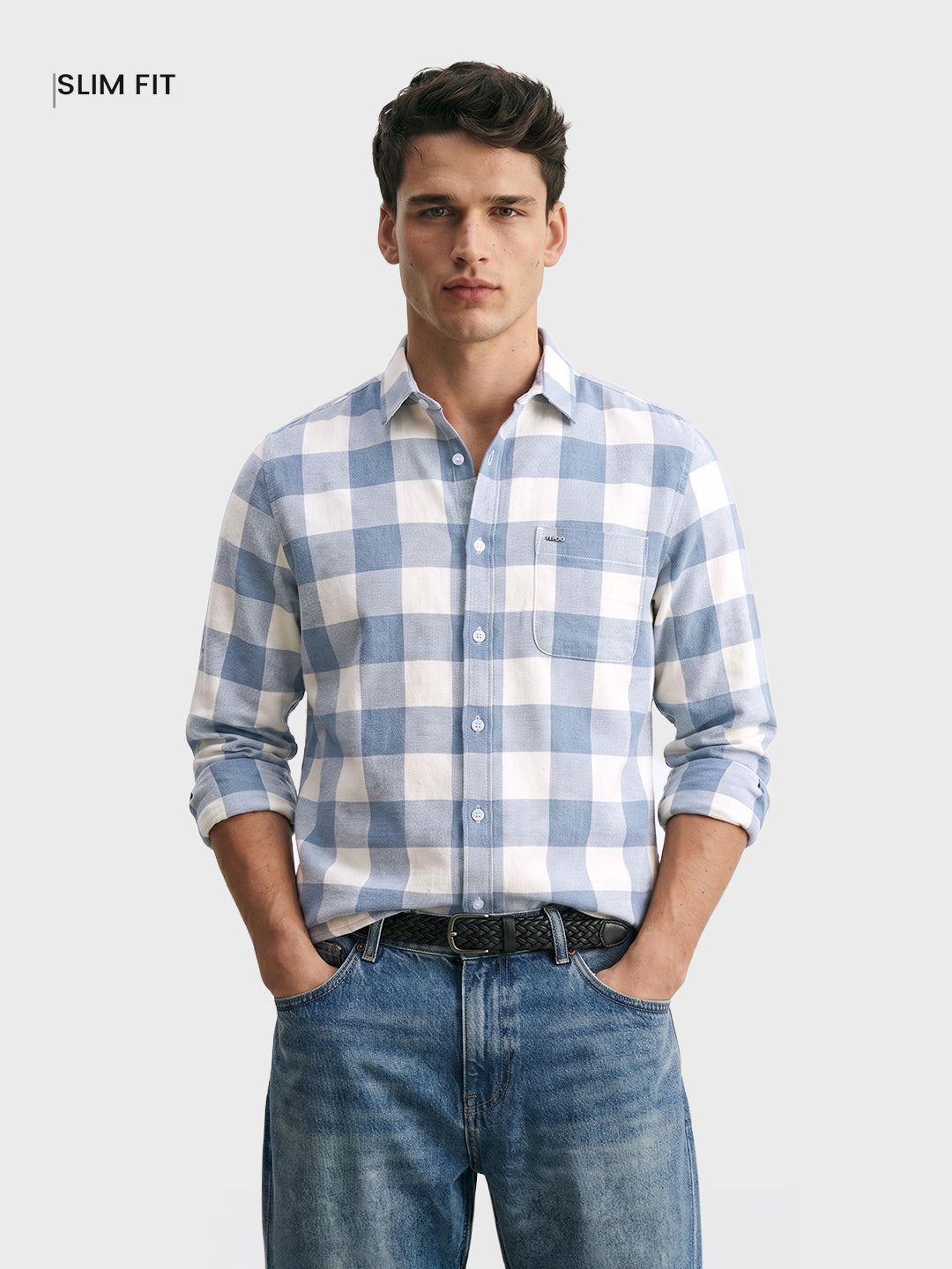 Men's Blue Slim Fit Checkered Casual Shirt