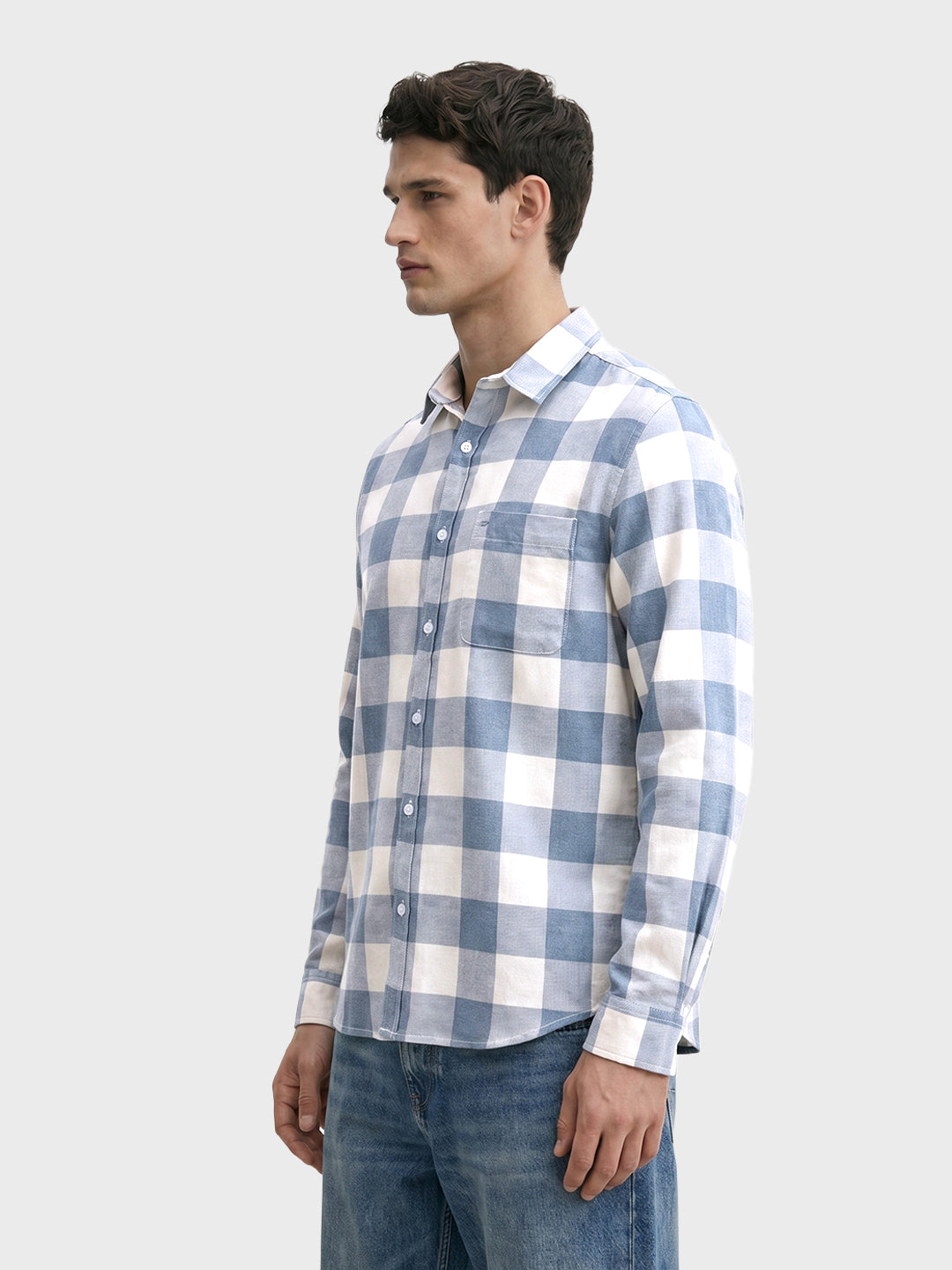 Men's Blue Slim Fit Checkered Casual Shirt