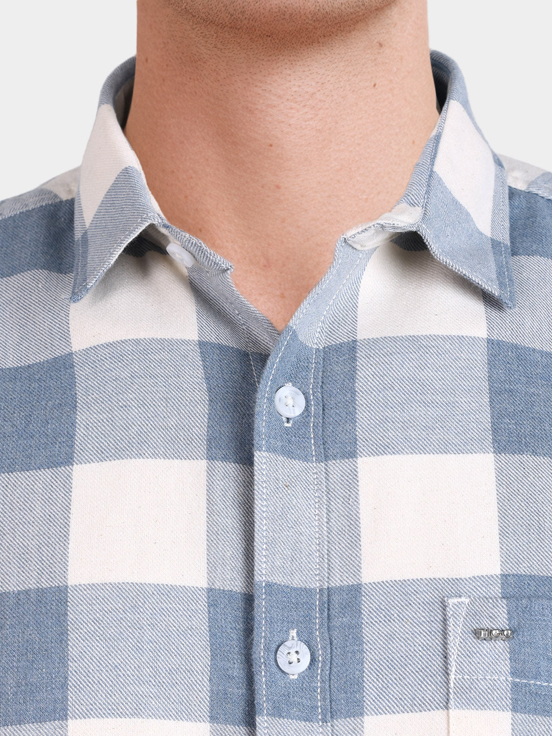 Men's Blue Slim Fit Checkered Casual Shirt