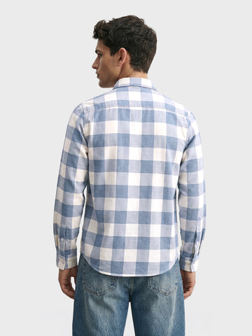 Men's Blue Slim Fit Checkered Casual Shirt