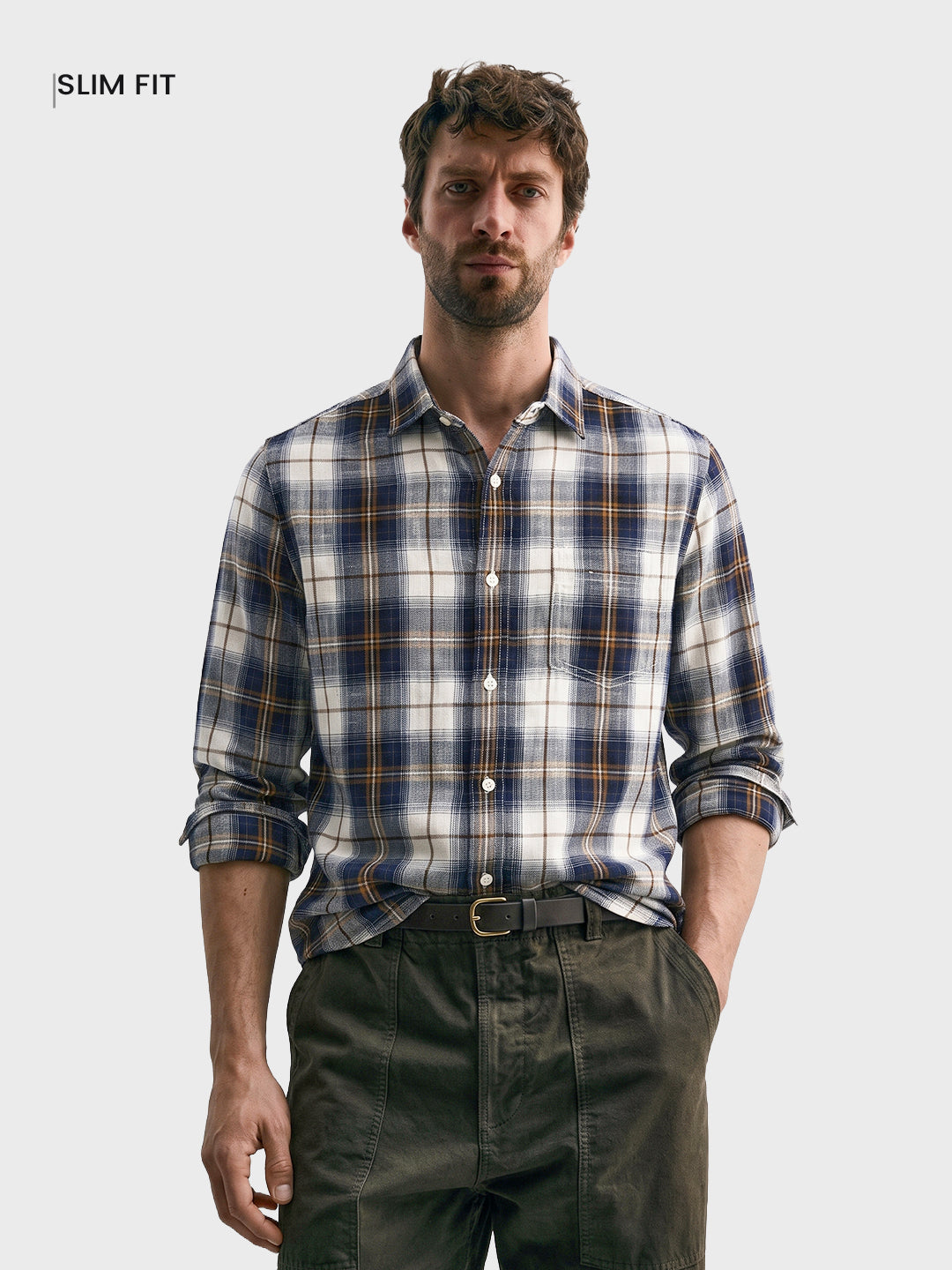 Men's Blue Slim Fit Checkered Casual Shirt