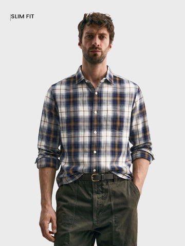 Men's Blue Slim Fit Checkered Casual Shirt
