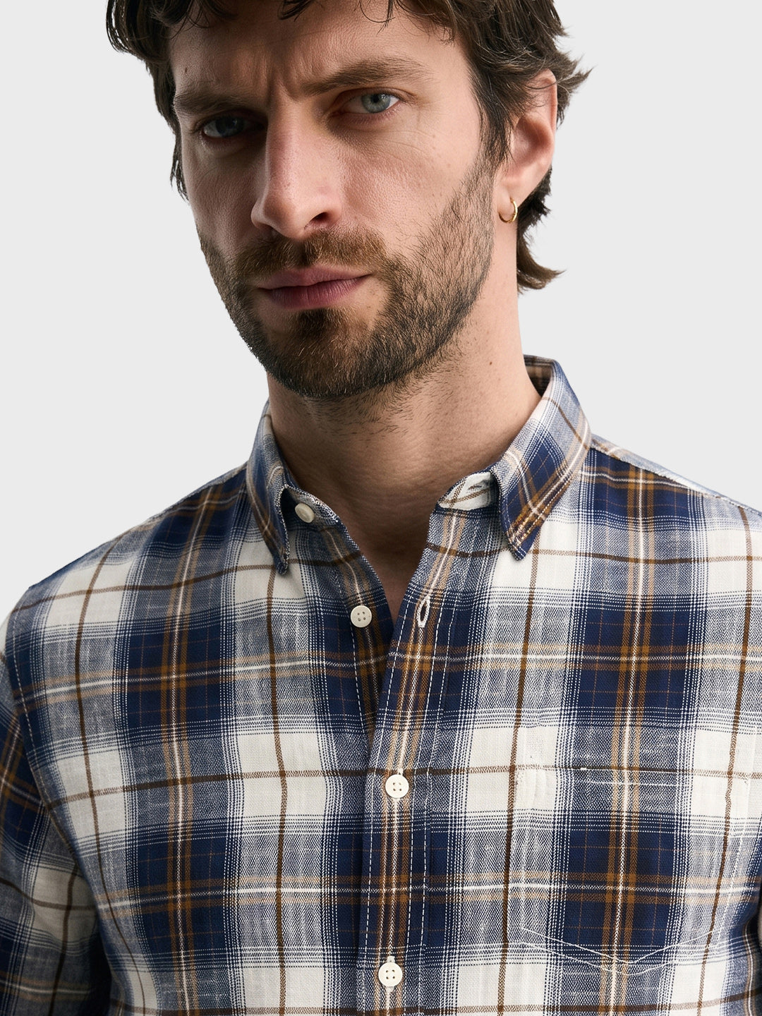 Men's Blue Slim Fit Checkered Casual Shirt